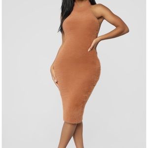 Fashion nova brown halter midi dress small